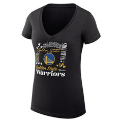 Golden State Warriors G-III 4Her by Carl Banks Women's Super-Slim Fit Lightweight Team Name Collage Graphic V-Neck T-Shirt Black