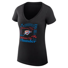 Oklahoma City Thunder G-III 4Her by Carl Banks Women's Super-Slim Fit Lightweight Team Name Collage Graphic V-Neck T-Shirt Black