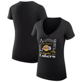 Los Angeles Lakers G-III 4Her by Carl Banks Women's Super-Slim Fit Lightweight Team Name Collage Graphic V-Neck T-Shirt Black