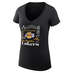 Los Angeles Lakers G-III 4Her by Carl Banks Women's Super-Slim Fit Lightweight Team Name Collage Graphic V-Neck T-Shirt Black