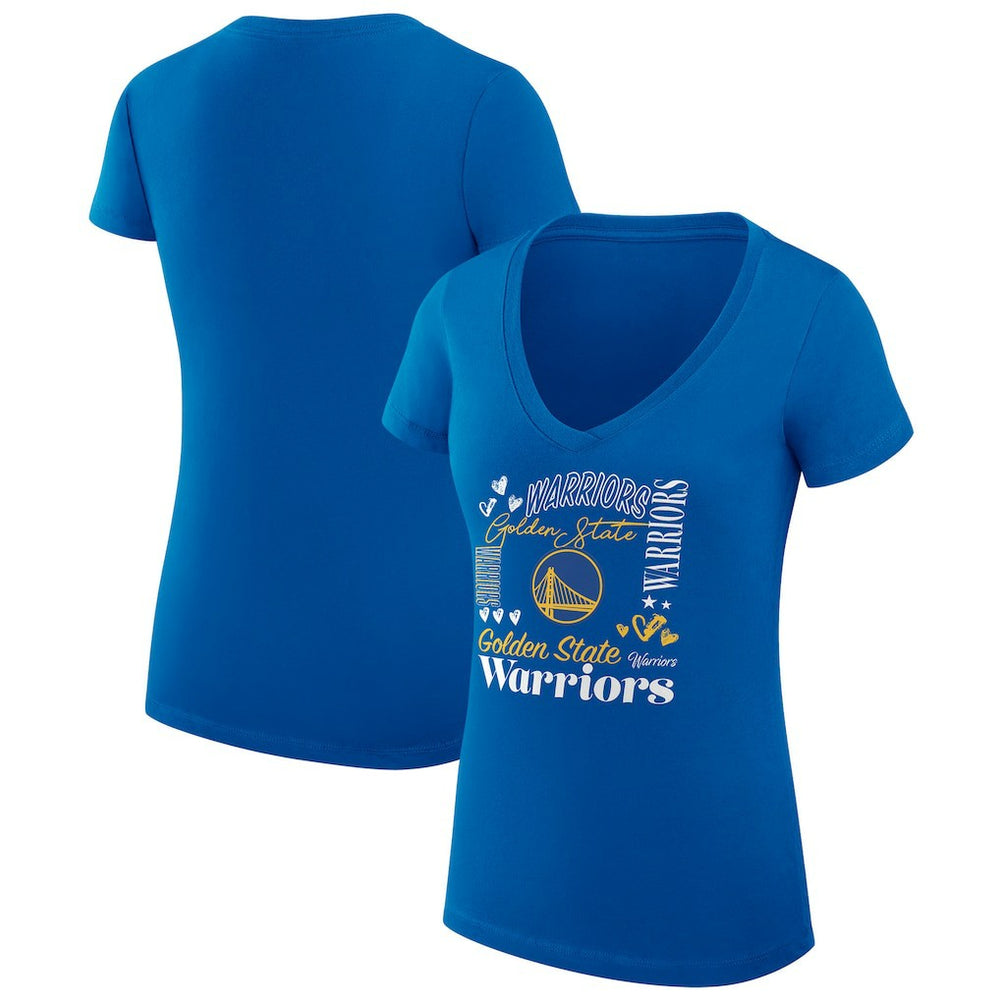 Golden State Warriors G-III 4Her by Carl Banks Women's Super-Slim Fit Lightweight Team Name Collage Graphic V-Neck T-Shirt Royal