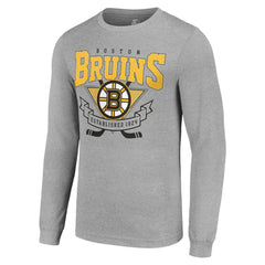 Boston Bruins Starter '80s Inspired Team Logo Long Sleeve T-Shirt - Heather Gray | NHL Lifestyle