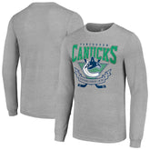 Vancouver Canucks Starter '80s Inspired Team Logo Long Sleeve T-Shirt - Heather Gray | NHL Clearance