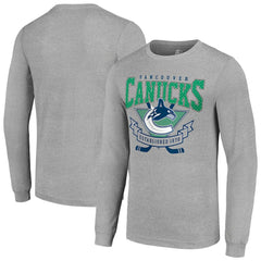Vancouver Canucks Starter '80s Inspired Team Logo Long Sleeve T-Shirt - Heather Gray | NHL Clearance
