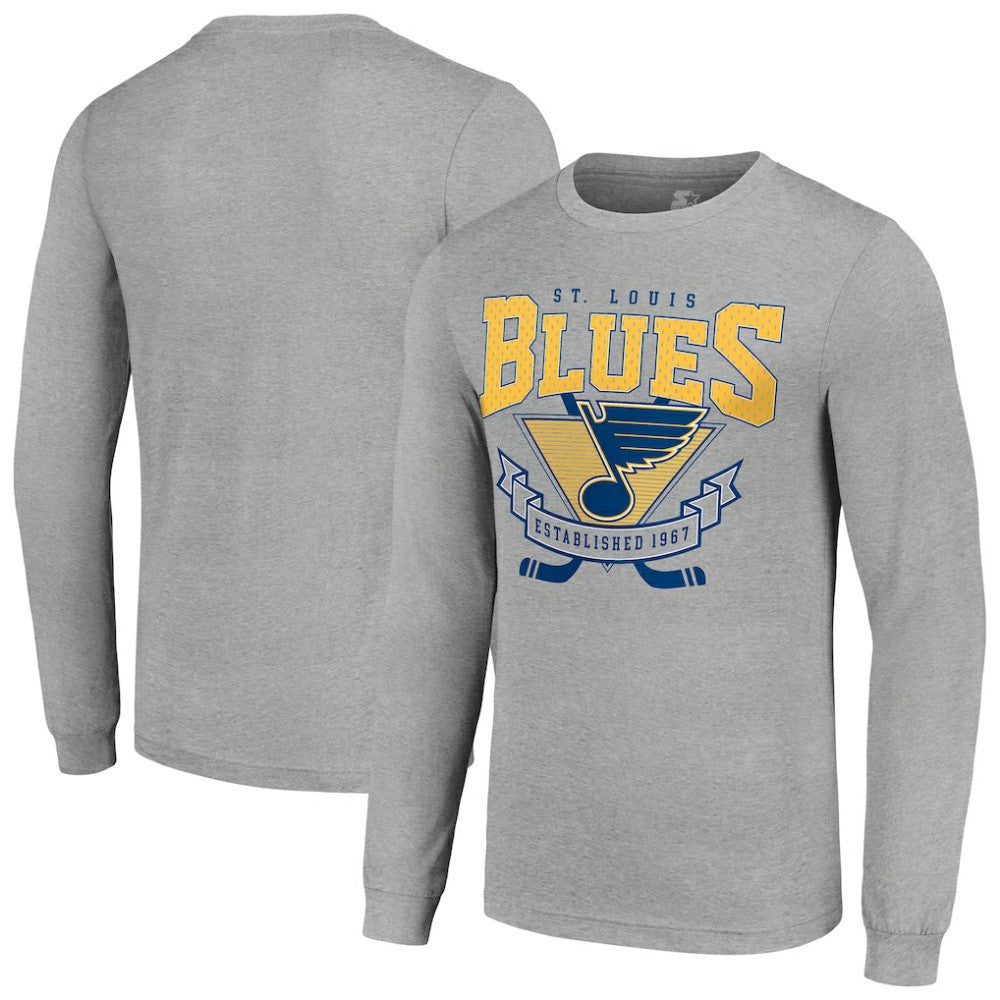 St. Louis Blues Starter '80s Inspired Team Logo Long Sleeve T-Shirt - Heather Gray | NHL sale