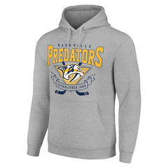 Nashville Predators Starter Team Logo Graphic Fleece Tri-Blend Pullover Hoodie - Heather Gray | NHL Lifestyle