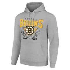 Boston Bruins Starter Team Logo Graphic Fleece Tri-Blend Pullover Hoodie - Heather Gray | NHL Clearance