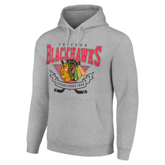 Chicago Blackhawks Starter Team Logo Graphic Fleece Tri-Blend Pullover Hoodie - Heather Gray | NHL on sale