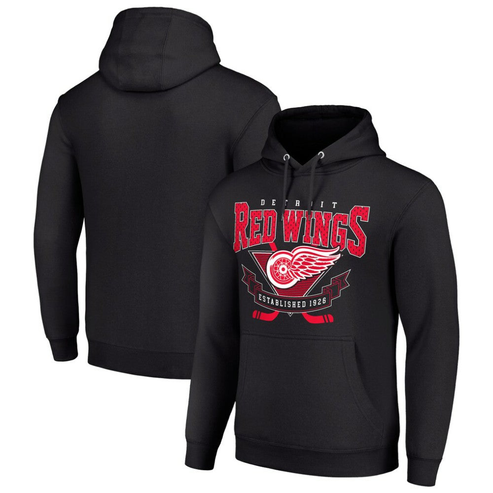 Detroit Red Wings Starter Team Logo Graphic Fleece Tri-Blend Pullover Hoodie - Black | NHL Lifestyle