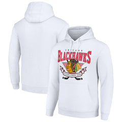 Chicago Blackhawks Starter Team Logo Graphic Fleece Tri-Blend Pullover Hoodie - White | NHL Lifestyle