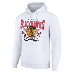 Chicago Blackhawks Starter Team Logo Graphic Fleece Tri-Blend Pullover Hoodie - White | NHL Lifestyle