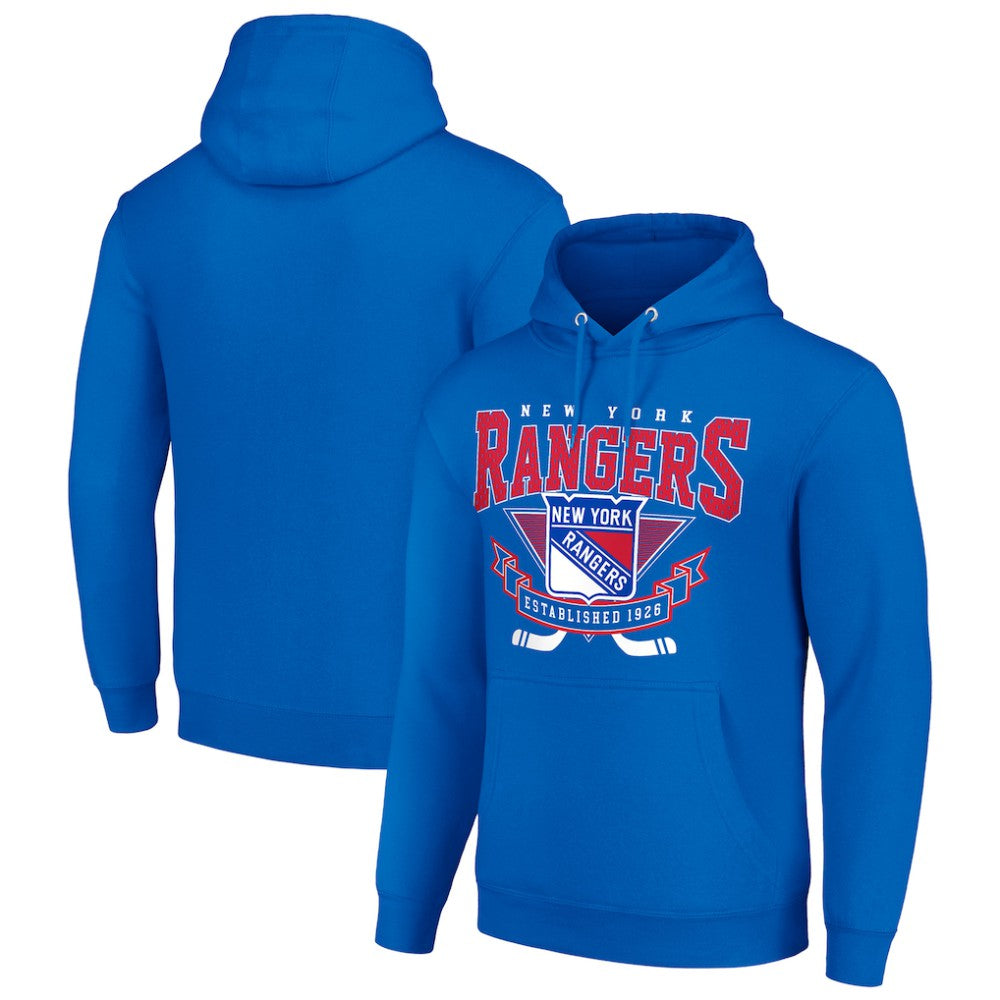 New York Rangers Starter Team Logo Graphic Fleece Tri-Blend Pullover Hoodie - Blue | NHL Clearance