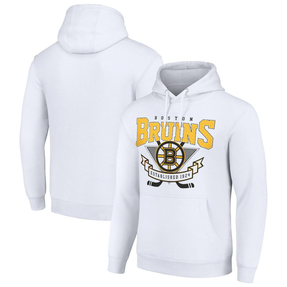 Boston Bruins Starter Team Logo Graphic Fleece Tri-Blend Pullover Hoodie - White | NHL Lifestyle