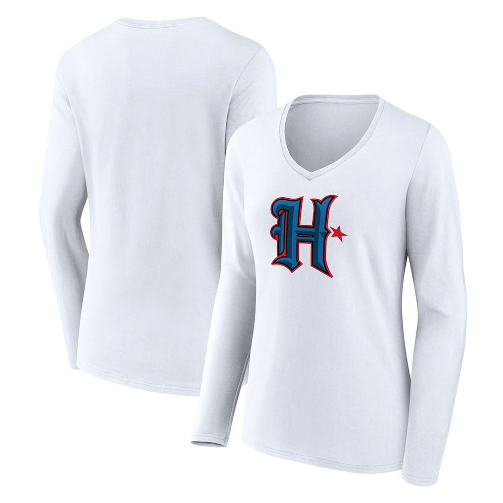 Houston Texans Women's Secondary Logo Long Sleeve V-Neck T-Shirt - White - NFL