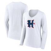 Houston Texans Women's Secondary Logo Long Sleeve V-Neck T-Shirt - White - NFL