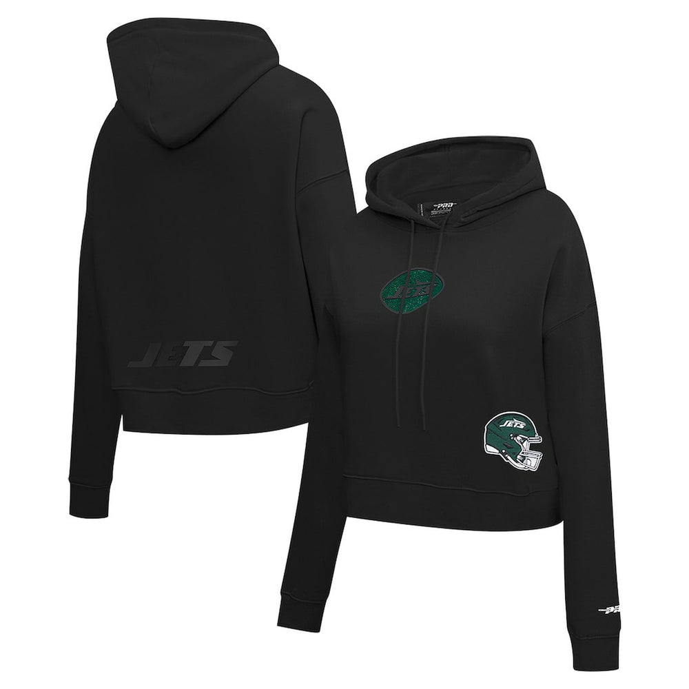 New York Jets Pro Standard Women's Jeweled Cropped Pullover Hoodie - Black - NFL