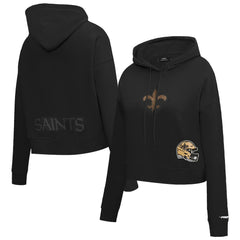 New Orleans Saints Pro Standard Women's Jeweled Cropped Pullover Hoodie - Black - NFL
