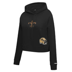 New Orleans Saints Pro Standard Women's Jeweled Cropped Pullover Hoodie - Black - NFL