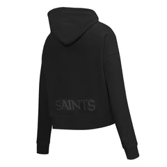 New Orleans Saints Pro Standard Women's Jeweled Cropped Pullover Hoodie - Black - NFL