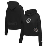 Pittsburgh Steelers Pro Standard Women's Jeweled Cropped Pullover Hoodie - Black - NFL