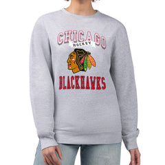 Chicago Blackhawks G-III 4Her by Carl Banks Women's Team Logo Tri-Blend Fleece Pullover Sweatshirt - Heather Gray | NHL Clearance