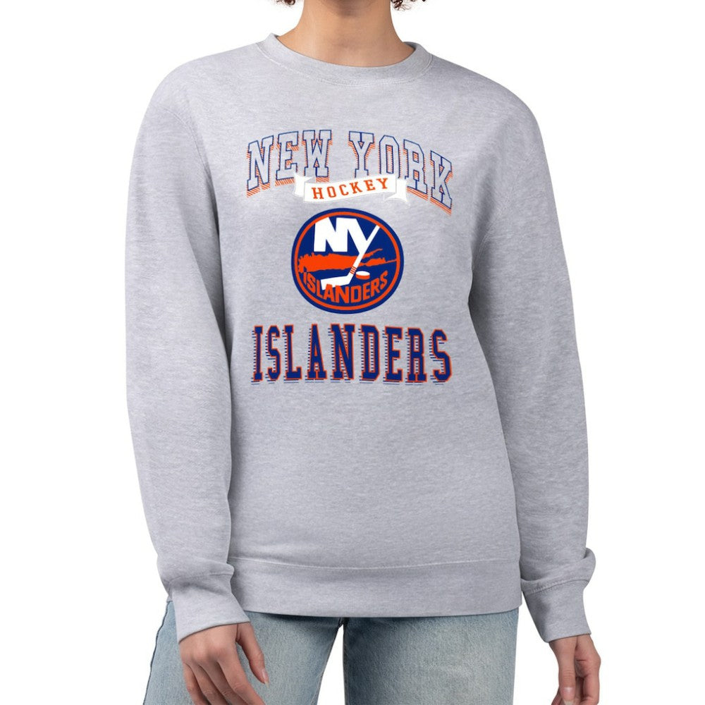 New York Islanders G-III 4Her by Carl Banks Women's Team Logo Tri-Blend Fleece Pullover Sweatshirt - Heather Gray | NHL online