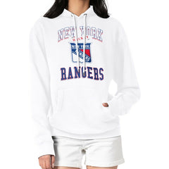 New York Rangers G-III 4Her by Carl Banks Women's Team Logo Tri-Blend Fleece Pullover Hoodie - White | NHL Lifestyle