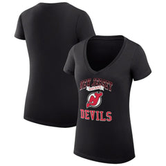 New Jersey Devils G-III 4Her by Carl Banks Women's Super-Slim Fit Lightweight Team Logo Graphic V-Neck T-Shirt - Black | NHL near me