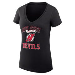 New Jersey Devils G-III 4Her by Carl Banks Women's Super-Slim Fit Lightweight Team Logo Graphic V-Neck T-Shirt - Black | NHL near me