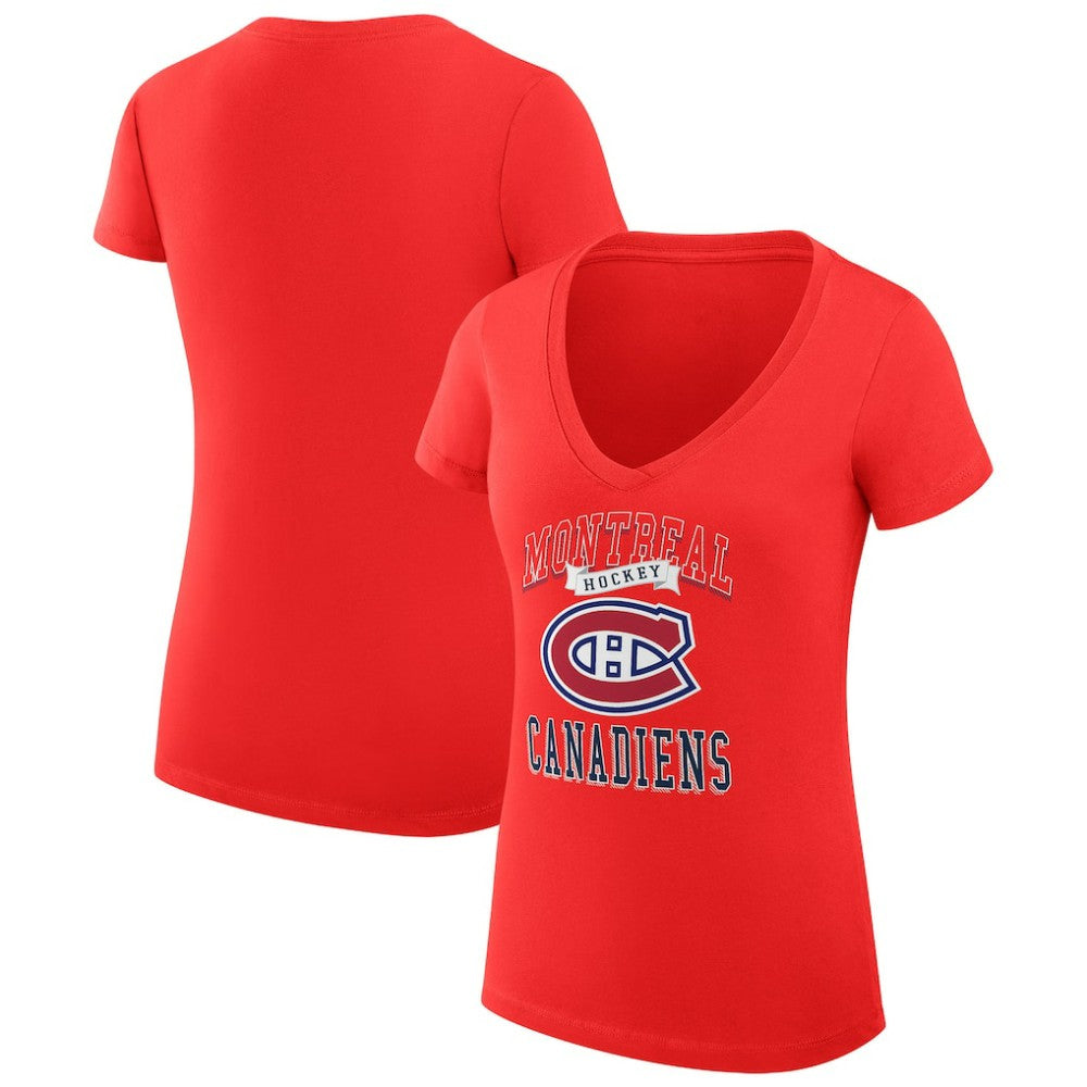 Montreal Canadiens G-III 4Her by Carl Banks Women's Super-Slim Fit Lightweight Team Logo Graphic V-Neck T-Shirt - Red | NHL Lifestyle