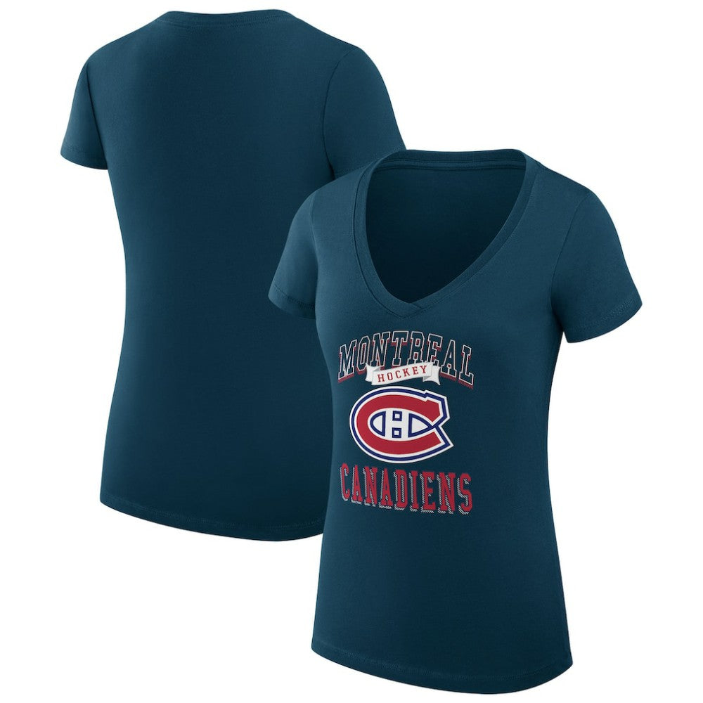 Montreal Canadiens G-III 4Her by Carl Banks Women's Super-Slim Fit Lightweight Team Logo Graphic V-Neck T-Shirt - Navy | NHL Lifestyle