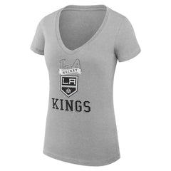 Los Angeles Kings G-III 4Her by Carl Banks Women's Super-Slim Fit Lightweight Team Logo Graphic V-Neck T-Shirt - Heather Gray | NHL Clearance