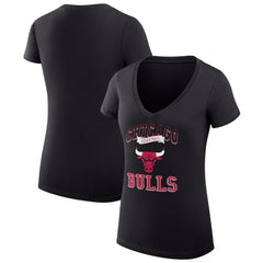 Chicago Bulls G-III 4Her by Carl Banks Women's Super-Slim Fit Lightweight Team Logo V-Neck T-Shirt Black