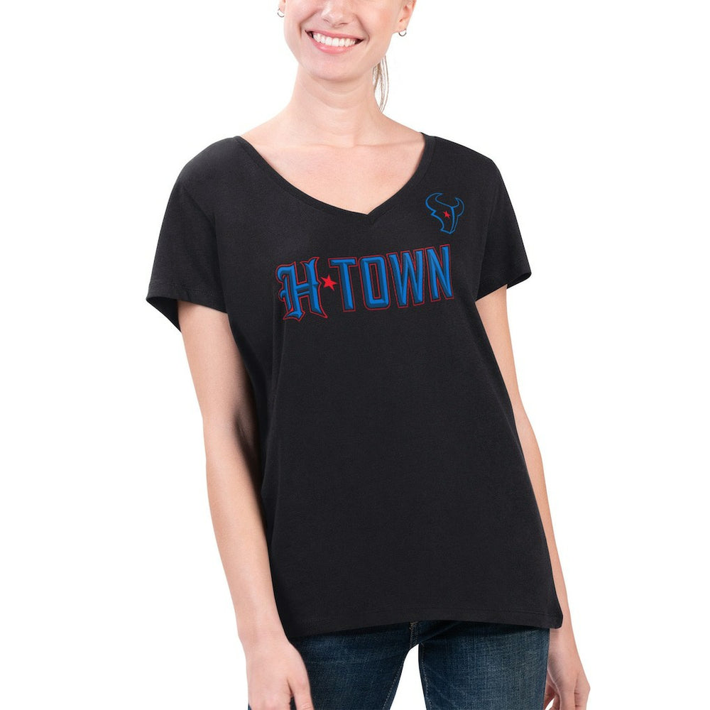 Houston Texans G-III 4Her by Carl Banks Women's Super-Slim Fit Lightweight H-Town V-Neck T-Shirt - Black - NFL