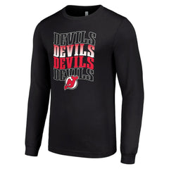 New Jersey Devils Starter Four Team Name Logo Long Sleeve Graphic T-Shirt - Black | NHL Lifestyle