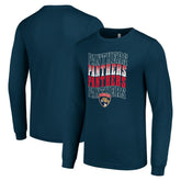 Florida Panthers Starter Four Team Name Logo Long Sleeve Graphic T-Shirt - Navy | NHL near me