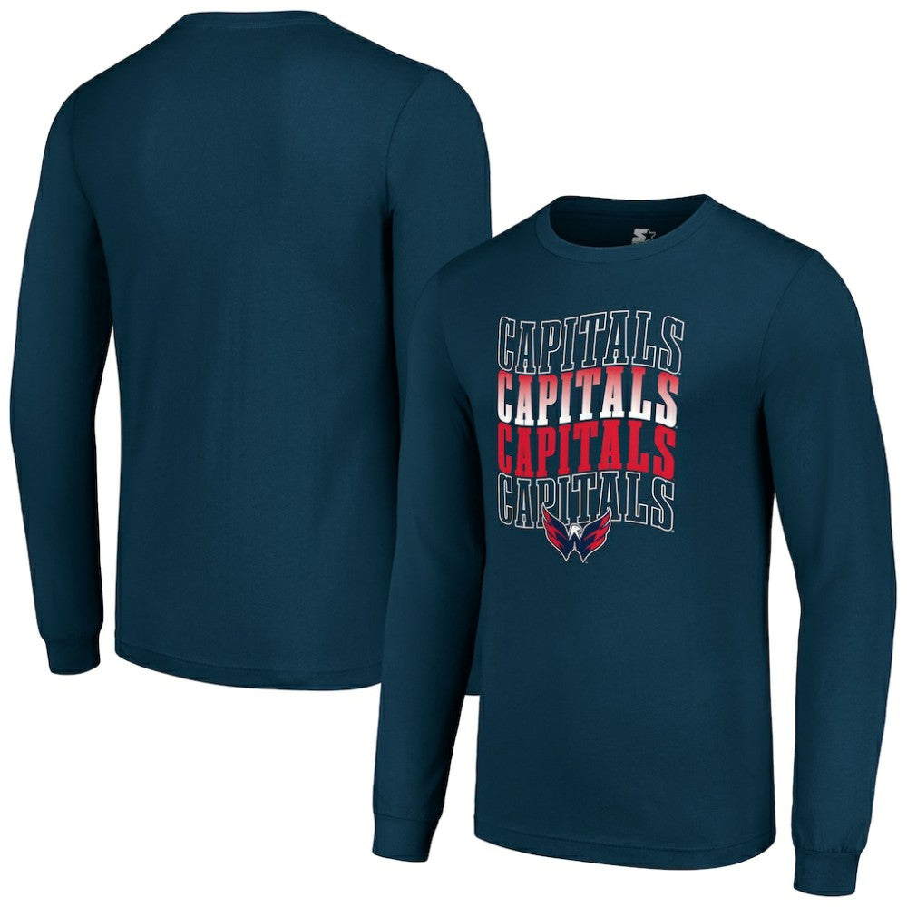 Washington Capitals Starter Four Team Name Logo Long Sleeve Graphic T-Shirt - Navy | NHL Lifestyle
