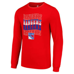 New York Rangers Starter Four Team Name Logo Long Sleeve Graphic T-Shirt - Red | NHL on sale