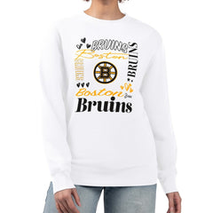 Boston Bruins G-III 4Her by Carl Banks Women's Collage Graphic Fleece Long Sleeve Pullover Sweatshirt - White | NHL discount