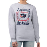 Columbus Blue Jackets G-III 4Her by Carl Banks Women's Collage Graphic Fleece Long Sleeve Pullover Sweatshirt - Heather Gray | NHL Clearance