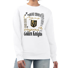 Vegas Golden Knights G-III 4Her by Carl Banks Women's Collage Graphic Fleece Long Sleeve Pullover Sweatshirt - White | NHL Clearance