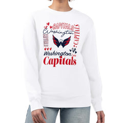 Washington Capitals G-III 4Her by Carl Banks Women's Collage Graphic Fleece Long Sleeve Pullover Sweatshirt - White | NHL Lifestyle