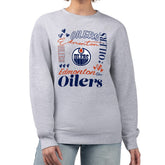 Edmonton Oilers G-III 4Her by Carl Banks Women's Collage Graphic Fleece Long Sleeve Pullover Sweatshirt - Heather Gray | NHL near me