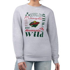 Minnesota Wild G-III 4Her by Carl Banks Women's Collage Graphic Fleece Long Sleeve Pullover Sweatshirt - Heather Gray | NHL sale