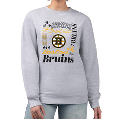 Boston Bruins G-III 4Her by Carl Banks Women's Collage Graphic Fleece Long Sleeve Pullover Sweatshirt - Heather Gray | NHL Clearance