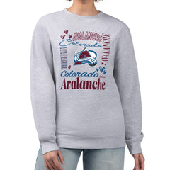Colorado Avalanche G-III 4Her by Carl Banks Women's Collage Graphic Fleece Long Sleeve Pullover Sweatshirt - Heather Gray | NHL near me