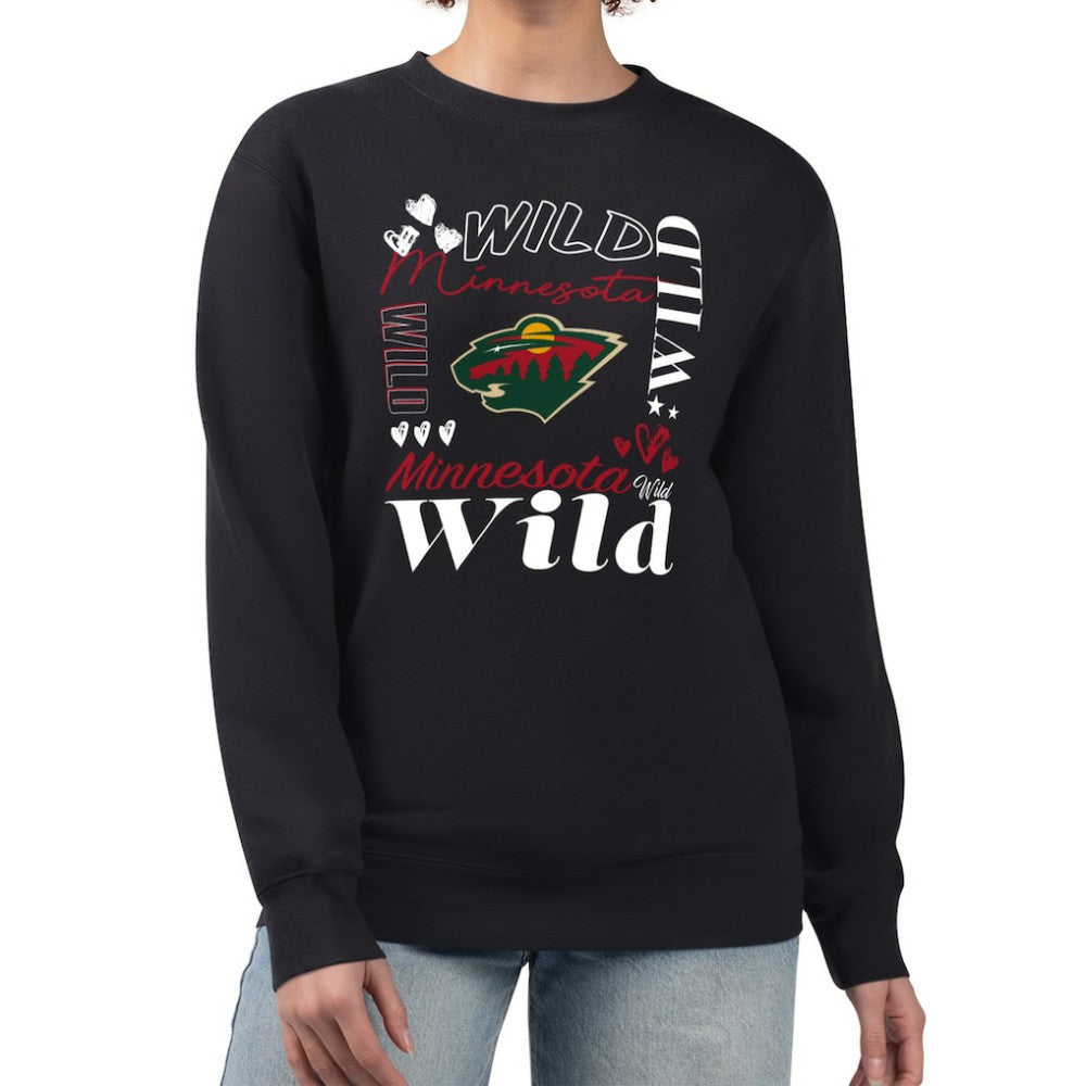Minnesota Wild G-III 4Her by Carl Banks Women's Collage Graphic Fleece Long Sleeve Pullover Sweatshirt - Black | NHL discount