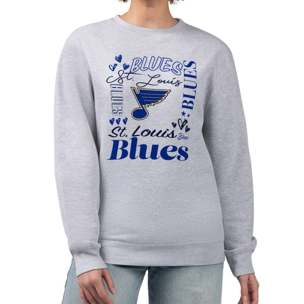 St. Louis Blues G-III 4Her by Carl Banks Women's Collage Graphic Fleece Long Sleeve Pullover Sweatshirt - Heather Gray | NHL discount