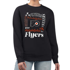 Philadelphia Flyers G-III 4Her by Carl Banks Women's Collage Graphic Fleece Long Sleeve Pullover Sweatshirt - Black | NHL on sale
