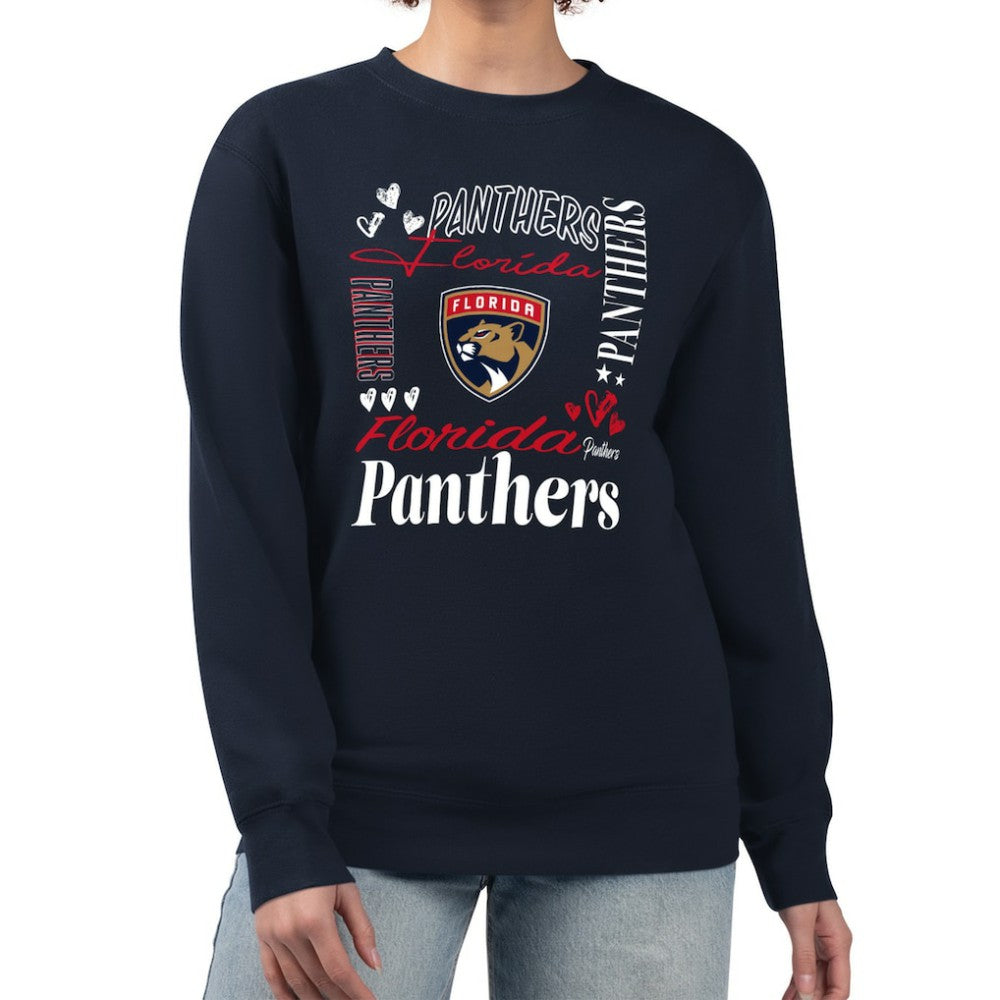 Florida Panthers G-III 4Her by Carl Banks Women's Collage Graphic Fleece Long Sleeve Pullover Sweatshirt - Navy | NHL sale